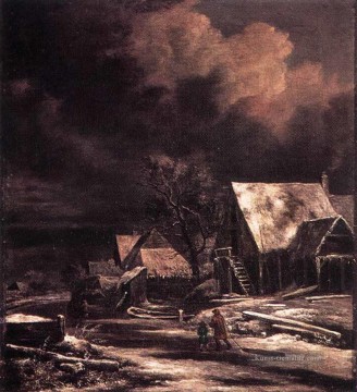 Dorf Im Winter bei Mondschein Landschaft Jacob van Ruisdael Isaakszoon Ölgemälde